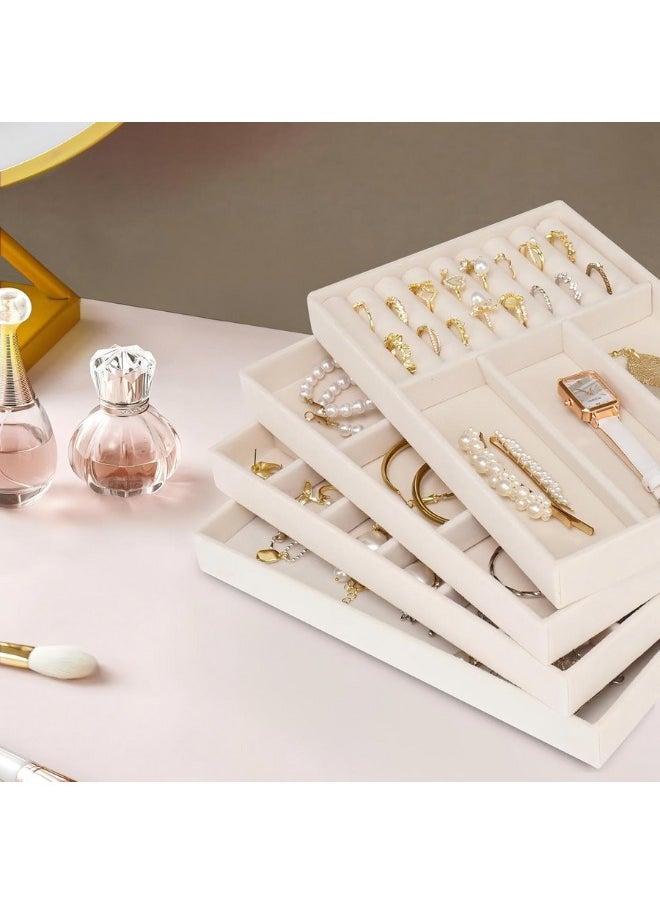 Generic - Stackable Velvet Jewelry Trays Organizer, Jewelry Storage Display Trays for Drawer, Earring Necklace Bracelet Ring Organizer, Set of 4 (Beige) - Image 1