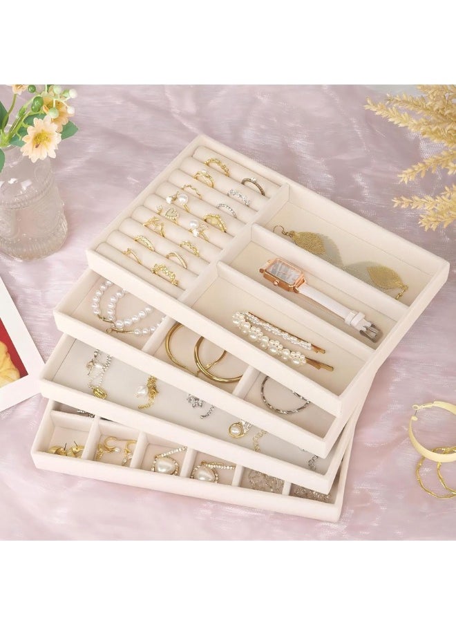 Generic - Stackable Velvet Jewelry Trays Organizer, Jewelry Storage Display Trays for Drawer, Earring Necklace Bracelet Ring Organizer, Set of 4 (Beige) - Image 1