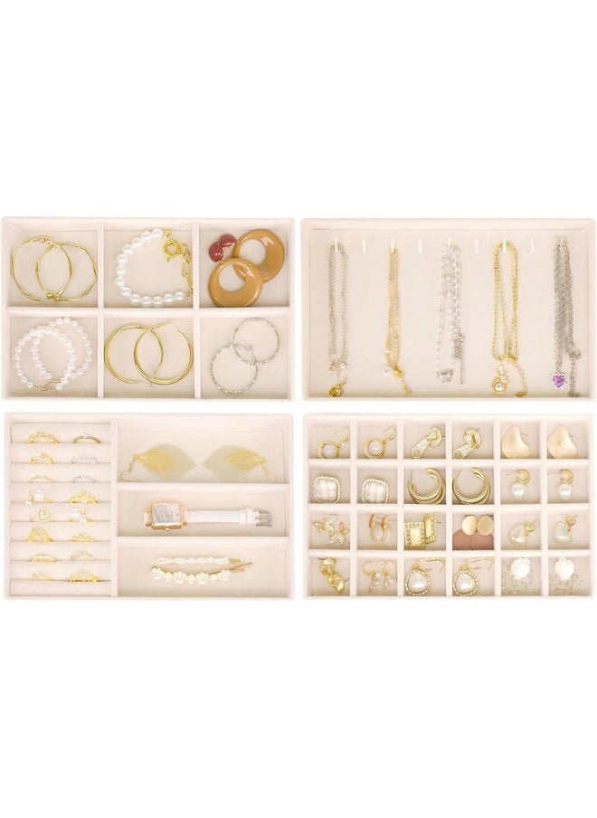 Generic - Stackable Velvet Jewelry Trays Organizer, Jewelry Storage Display Trays for Drawer, Earring Necklace Bracelet Ring Organizer, Set of 4 (Beige) - Image 1