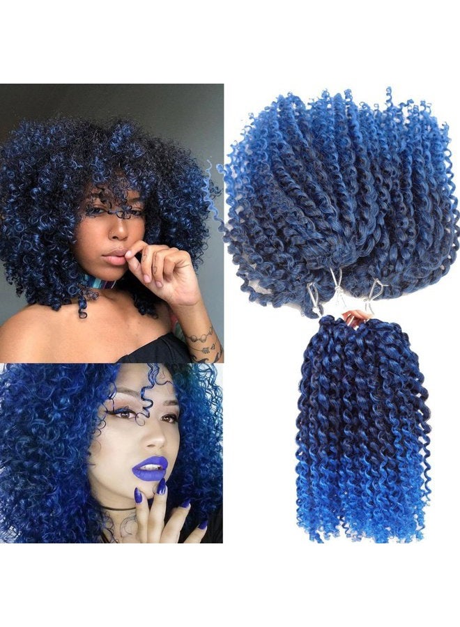 Sharopul Short Hair Style Kinky Curl Ombre Color Blue 8Inch 3little pcs/pack Afro Kinky Twist Hair Crochet Braids Soft Synthetic Crochet Hair Extention(1B/BLUE) - Image 2