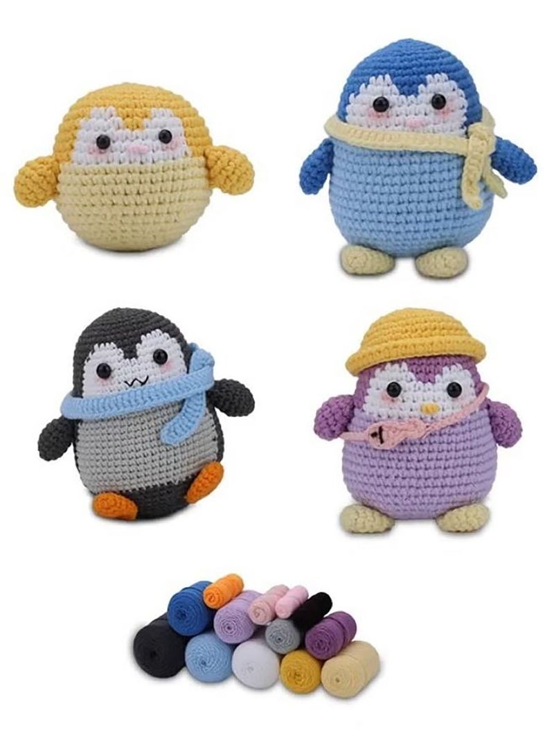 Relex 4-Piece Penguins Dolls, Crochet Kit for Beginners, Crochet Set for Kids, Crocheting Knitting Kit, Includes All Crochet Accessories and Step-by-Step Video Tutorials - Image 1