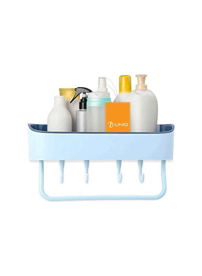 vesus Bathroom Toiletries Rack with 4 Hooks and Hanger, Plastic Shower Rack for Kitchen, Bathroom, Drill-Free Removable, Bath Shower Caddy, Shelf Basket for Sponge Shampoo Soap Lotion (27x10.5x6.5cm)  - Image 2