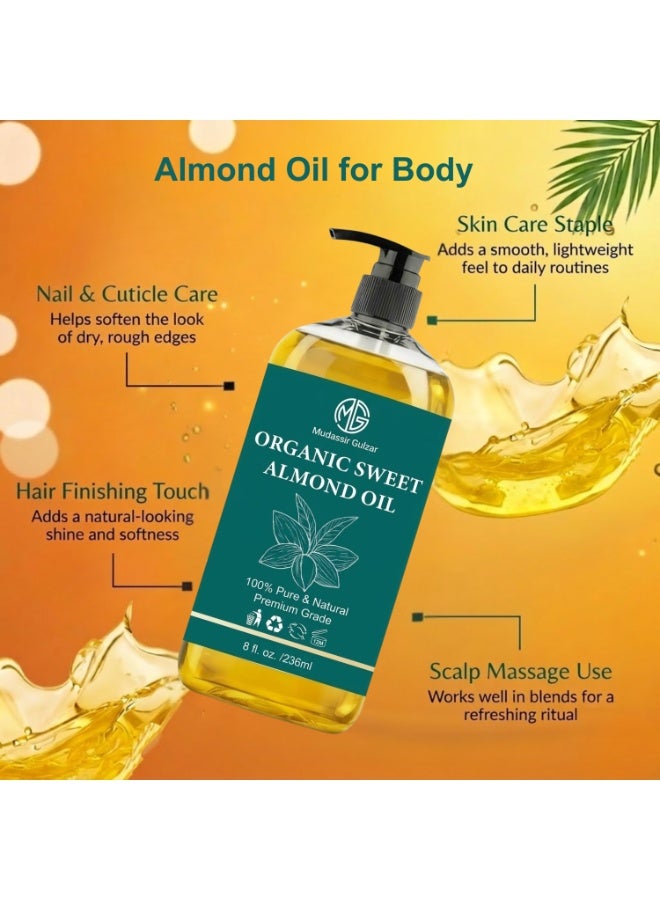Mudassir Gulzar Pure Sweet Almond Body Oil 236ml (8 fl oz), 100% Natural Moisturizing Almond Oil for Body & Massage, Sweet Almond Oil for Skin Care, Hair & Body Hydration - Image 2