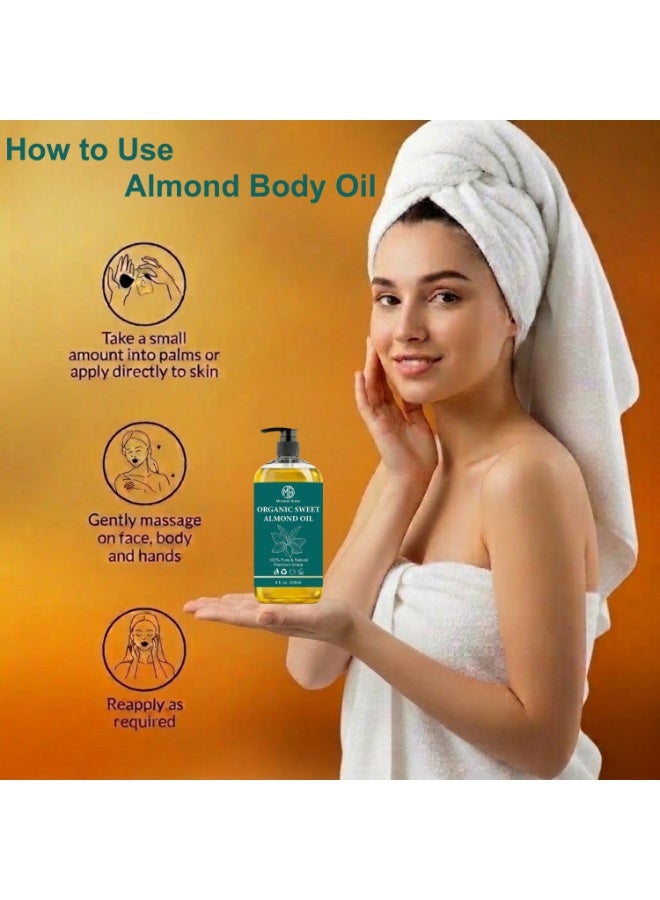 Mudassir Gulzar Pure Sweet Almond Body Oil 236ml (8 fl oz), 100% Natural Moisturizing Almond Oil for Body & Massage, Sweet Almond Oil for Skin Care, Hair & Body Hydration - Image 3