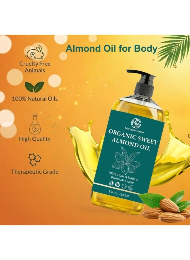 Mudassir Gulzar Pure Sweet Almond Body Oil 236ml (8 fl oz), 100% Natural Moisturizing Almond Oil for Body & Massage, Sweet Almond Oil for Skin Care, Hair & Body Hydration - Image 4