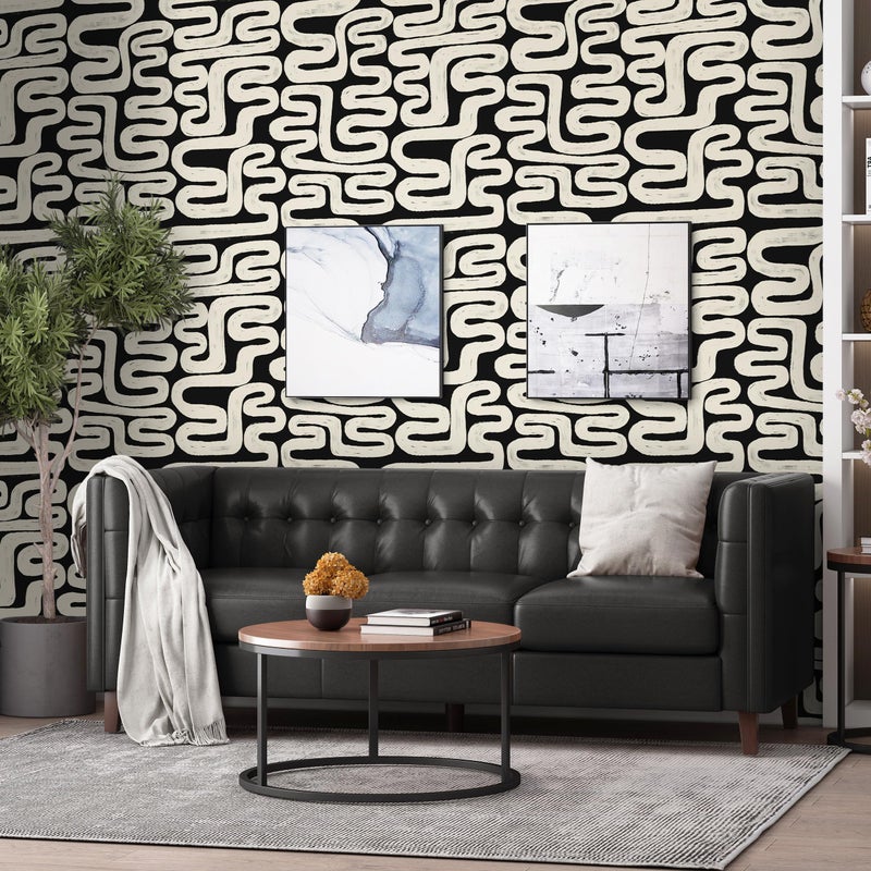 Micpolo Black and Cream White Peel and Stick Wallpaper Modern Geometric Self-Adhesive Removable Contact Paper Thicken Waterproof Easy to Clean Decorative Wall Paper for Bedroom Bathroom 17.3in x 78.7in - Image 5