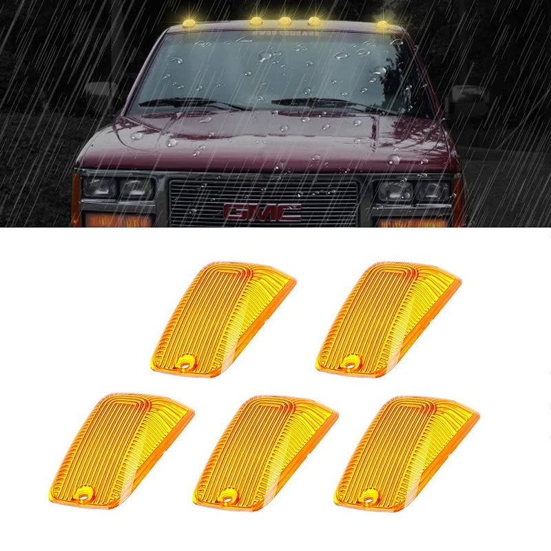 MARLBSTON 5 X Cab Marker Light Amber Cover Compatible with 19882002 ChevyGMC C1500 C2500 C3500 K1500 K2500 K3500 Pickup Trucks Cab Roof Running Lights Top Clearance Light Only Cover