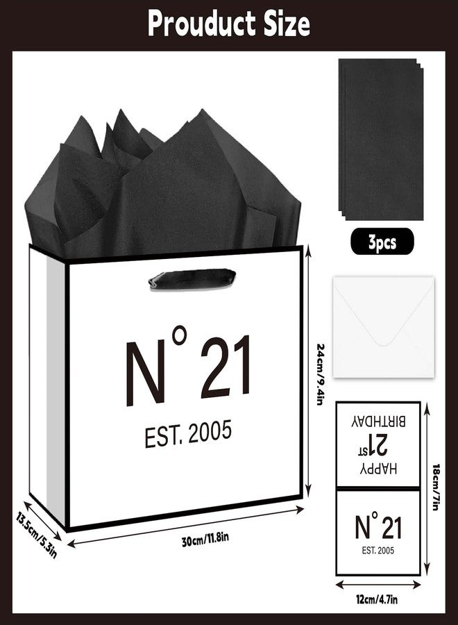 RTMISA 21st Birthday Gift Bag with Tissue Paper and Greeting Card N°21 EST.2005 21st Birthday Gifts Wrapping Paper Bag for Him Her Men Women, 21 Year-Old Present Wrap Bday Decorations Supplies - Image 2