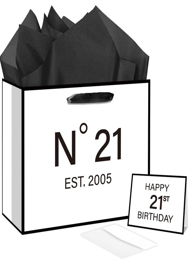RTMISA 21st Birthday Gift Bag with Tissue Paper and Greeting Card N°21 EST.2005 21st Birthday Gifts Wrapping Paper Bag for Him Her Men Women, 21 Year-Old Present Wrap Bday Decorations Supplies - Image 1