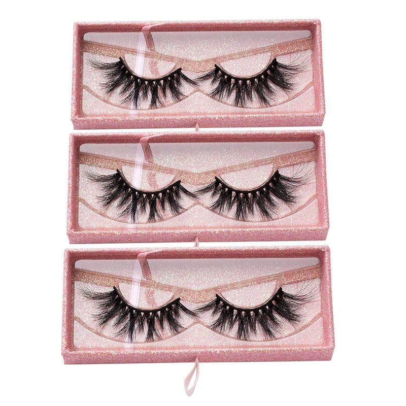 Arimika 3 Packs 25mm Mink Lashes for Halloween Super Long Thick Flared 3D Mink False Eyelashes S99N