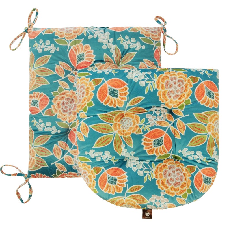 Makimoo Outdoor Patio Cushion, Rocking Chair Cushion, Tufted Pads, Set of Upper and Lower with Ties Pack of 2 (2 Sets) - Back 20"Ã—17", Seat 17"Ã—17" (Green Bottom Flowers) - Image 2