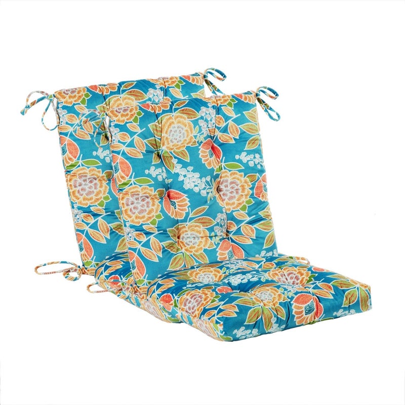 Makimoo Outdoor Patio Cushion, Rocking Chair Cushion, Tufted Pads, Set of Upper and Lower with Ties Pack of 2 (2 Sets) - Back 20"Ã—17", Seat 17"Ã—17" (Green Bottom Flowers) - Image 1