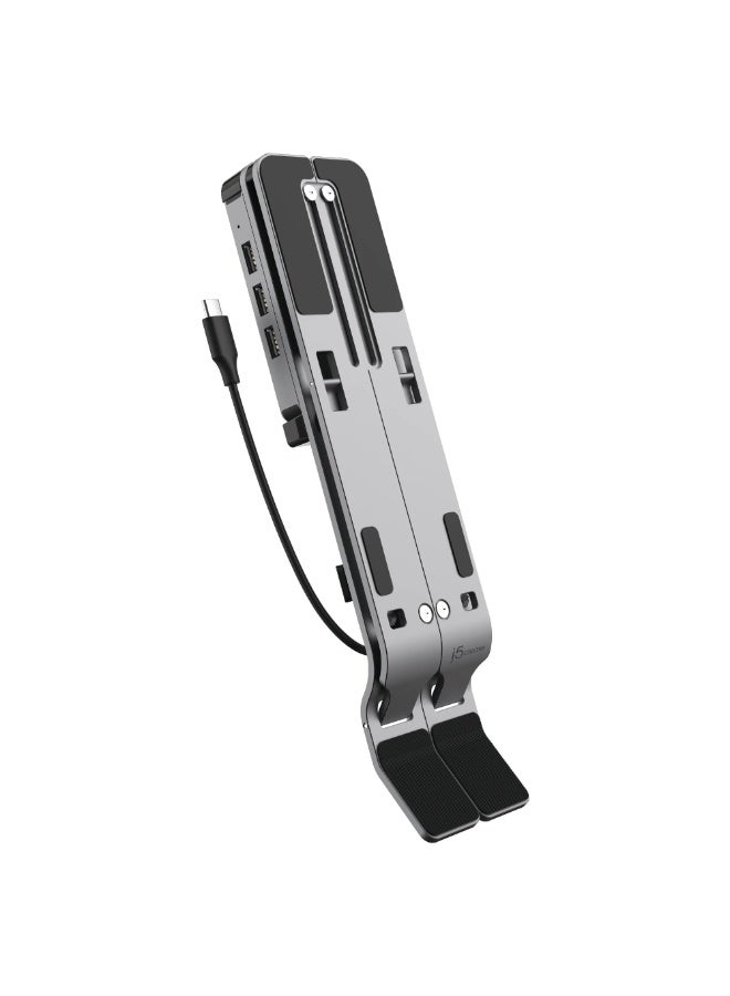 j5 create حامل لابتوب مع موزع USB بـ4 منافذ، حامل ألمنيوم قابل للتعديل مع 4 منافذ USB، حامل مكتبي مريح للماك بوك واللاب توب - Image 1