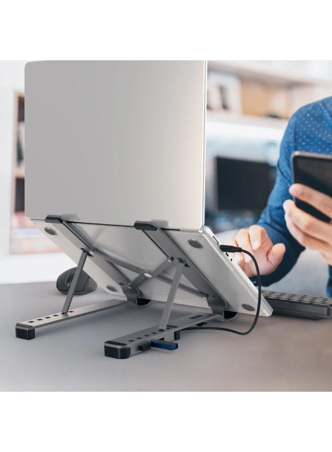 j5 create حامل لابتوب مع موزع USB بـ4 منافذ، حامل ألمنيوم قابل للتعديل مع 4 منافذ USB، حامل مكتبي مريح للماك بوك واللاب توب - Image 5