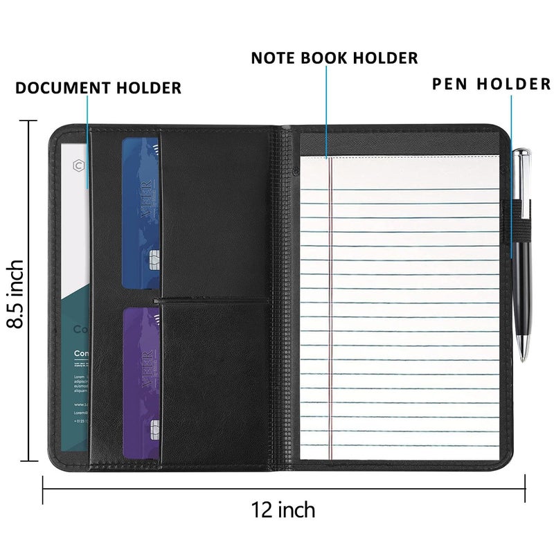 Gorbado A5 Padfolio Business Portfolio Folder,Junior Size Document Folder Organizer, Padfolio with Interior Pocket and Pen Loop, 5 x 8 Writing Pad Included - Image 3