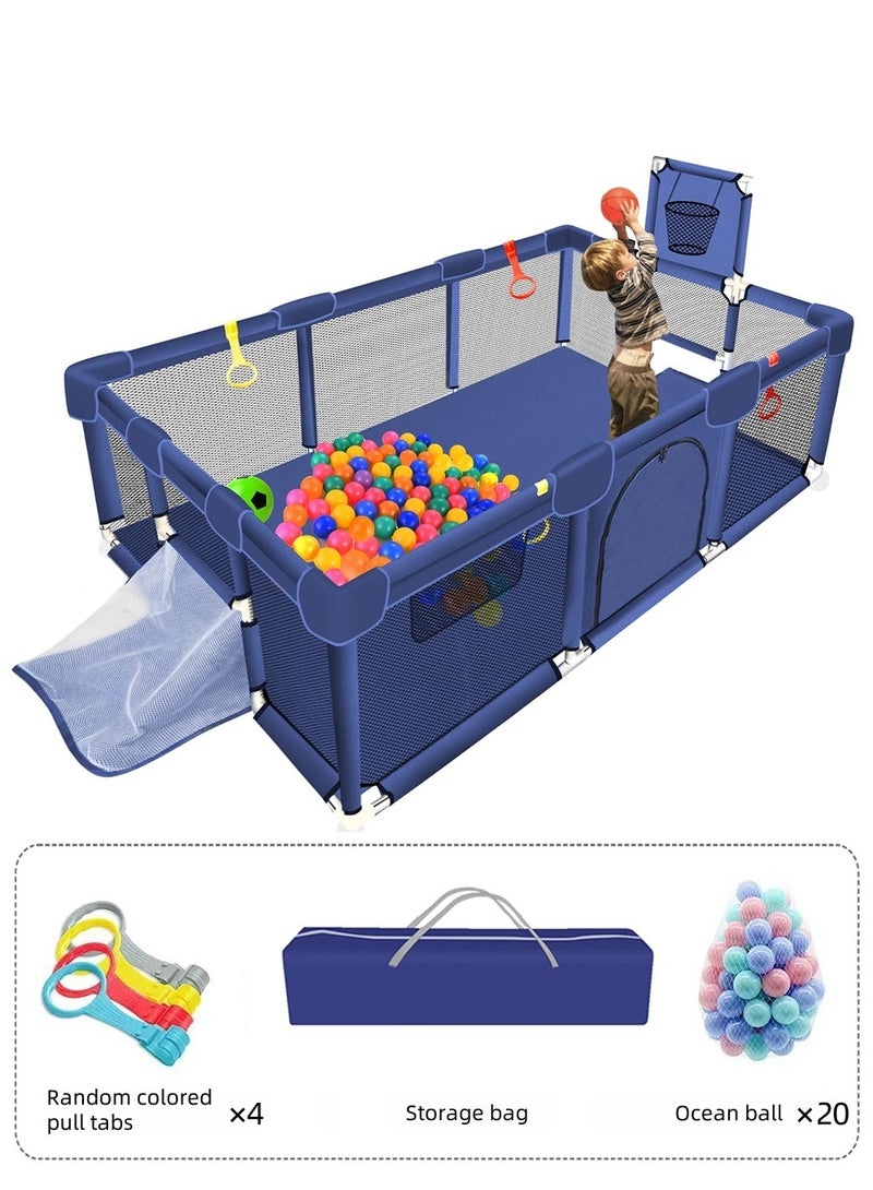 EzzySo Baby Playpen Fence With Ocean Balls and Pull tabs Baby Playard with Basketball Hoop Infant Indoor And Outdoor Kids Activity Center 180x120cm  - Image 1