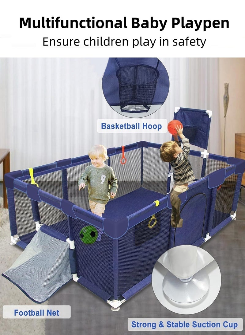 EzzySo Baby Playpen Fence With Ocean Balls and Pull tabs Baby Playard with Basketball Hoop Infant Indoor And Outdoor Kids Activity Center 180x120cm  - Image 2