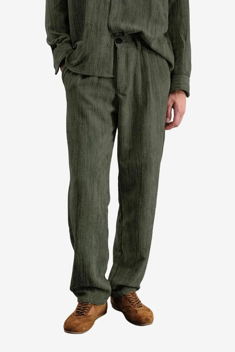 GIESTO Relaxed Fit Textured Pleated Pants