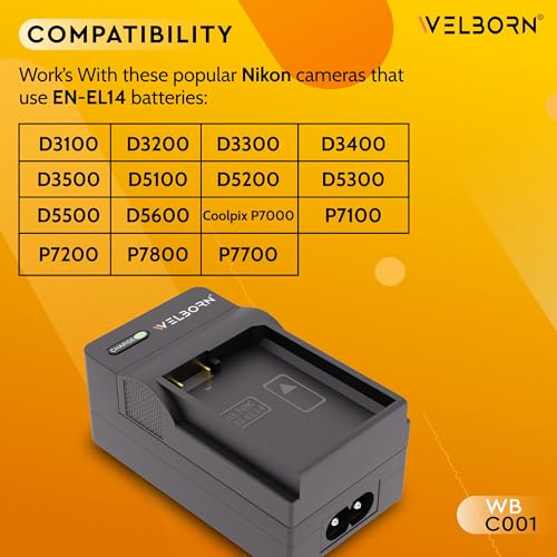 WELBORN Charger for ENEL14 Battery Pack Compatible with Nikon Digital Cameras D3100 D3200 D3300 D3400 D3500 D5100 D5200 D5300 D5500 D5600 | Coolpix P7000 P7100 P7200 P7700 P7800 Df - Image 4