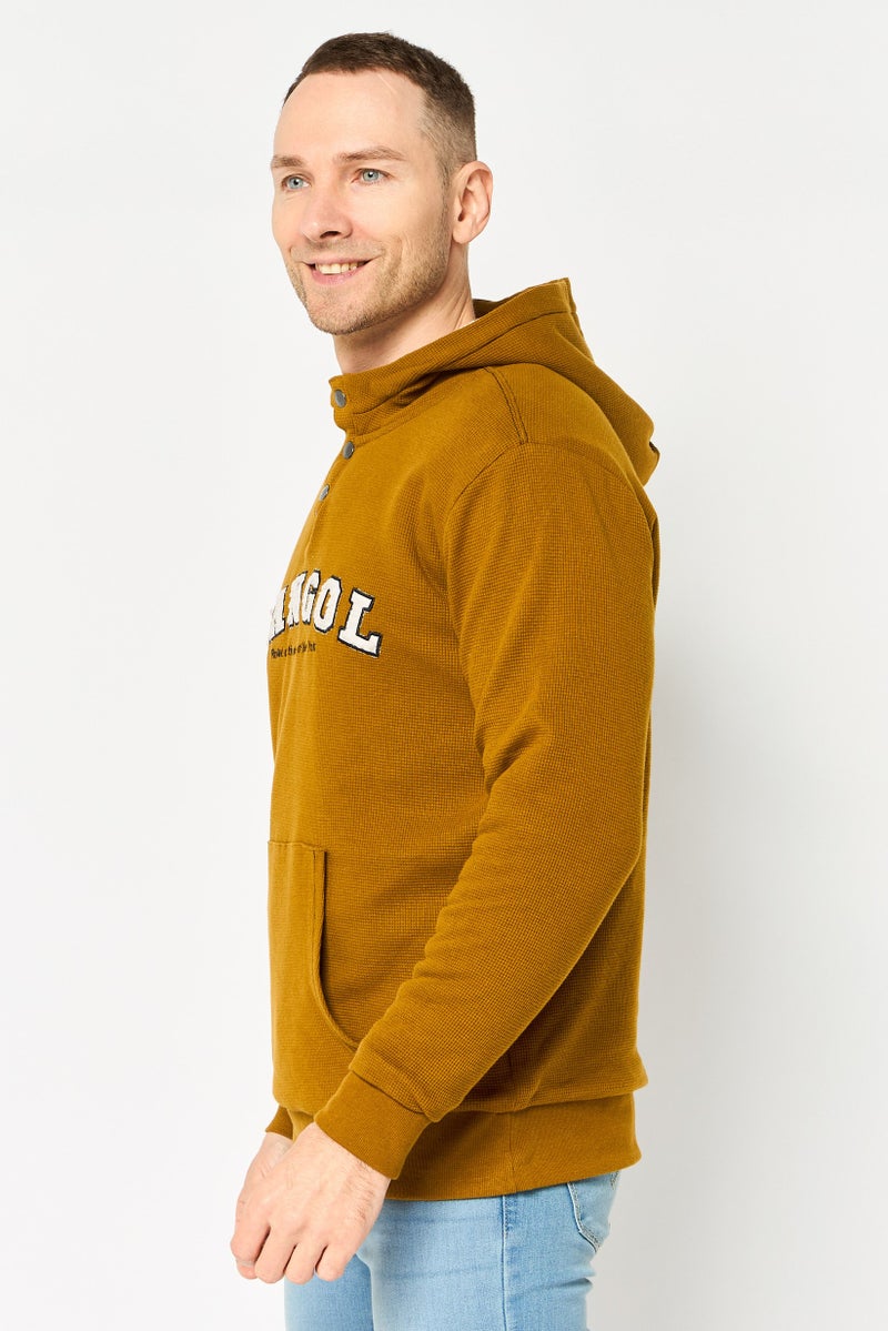 KANGOL Men Embroidered Logo Long Sleeve Hoodie, Dark Mustard - Image 3