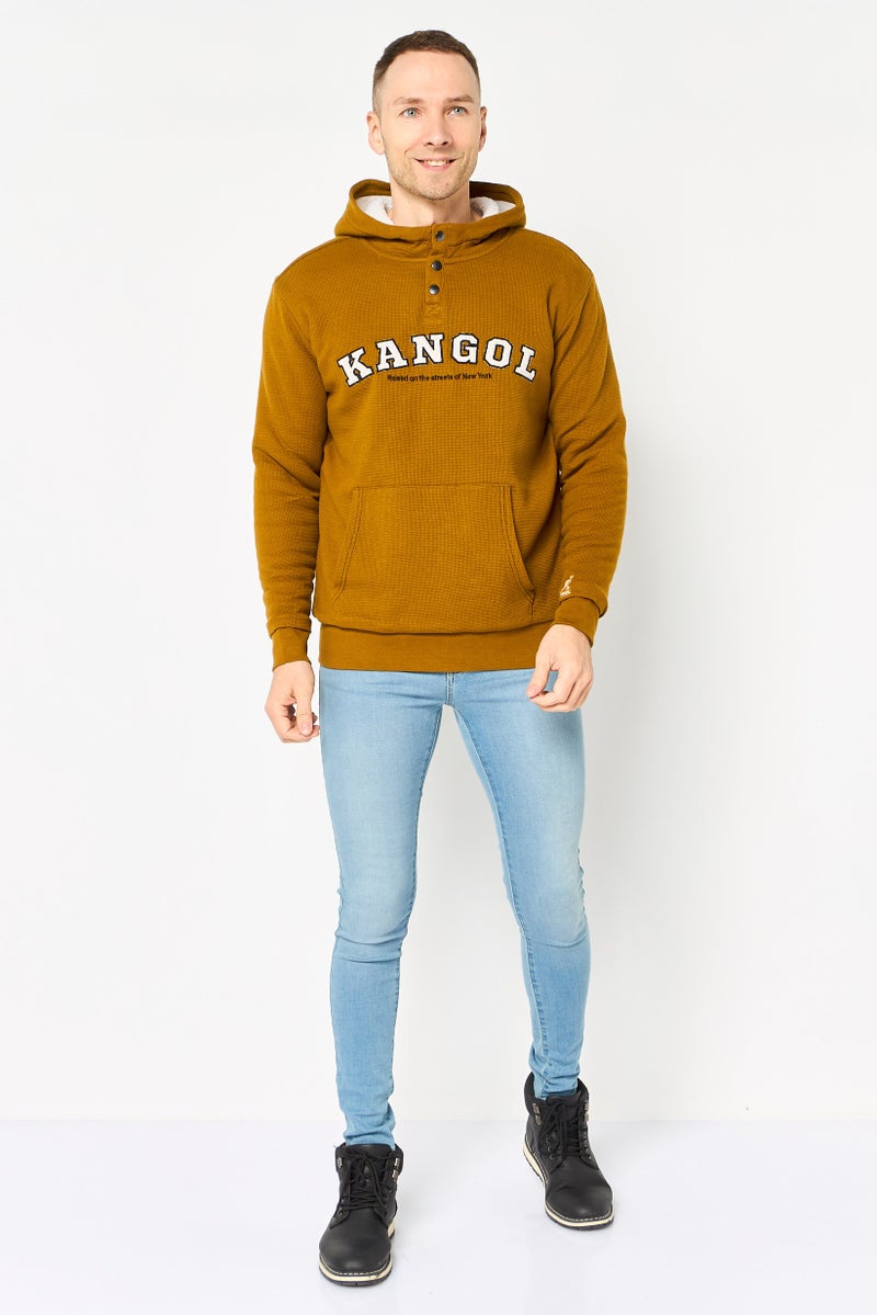 KANGOL Men Embroidered Logo Long Sleeve Hoodie, Dark Mustard - Image 2