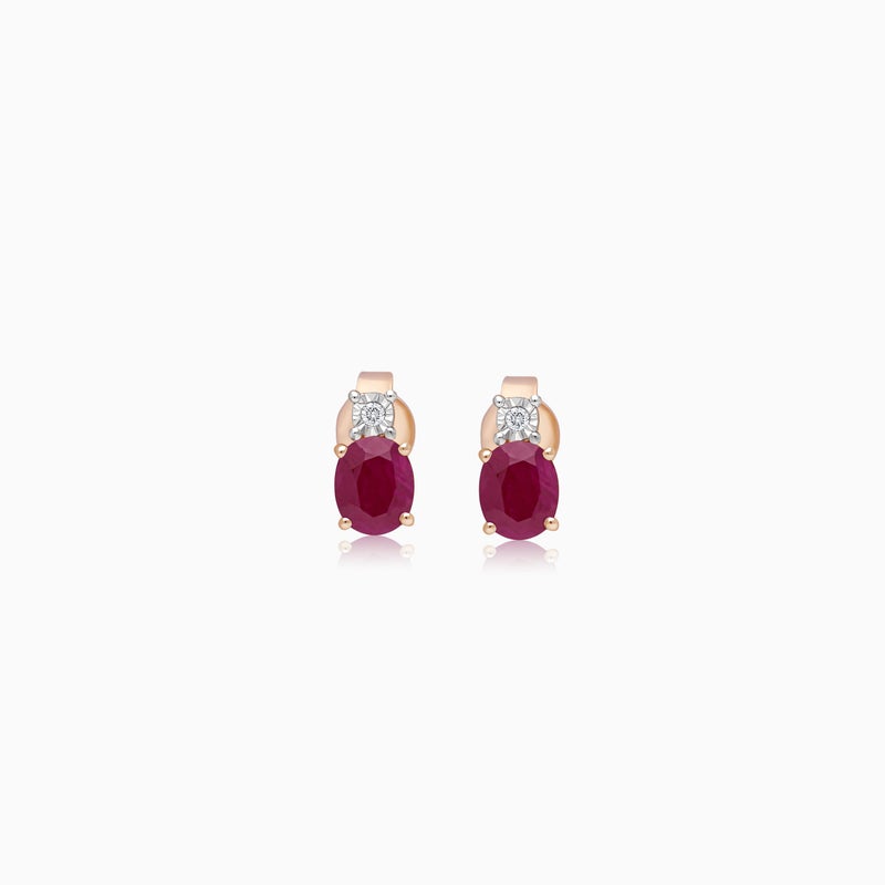 Jawhara Jewellery أقراط ذهب وردي عيار 18 للنساء، مزيّنة بالألماس الطبيعي وأحجار الياقوت، مجموعة المجوهرات الفاخرة الكلاسيكية الملونة، أقراط دراسية صغيرة أنيقة متلألئة، هدية حجر الميلاد لشهر يوليو من جوهرة - Image 1
