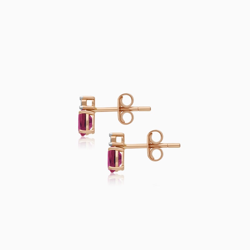 Jawhara Jewellery أقراط ذهب وردي عيار 18 للنساء، مزيّنة بالألماس الطبيعي وأحجار الياقوت، مجموعة المجوهرات الفاخرة الكلاسيكية الملونة، أقراط دراسية صغيرة أنيقة متلألئة، هدية حجر الميلاد لشهر يوليو من جوهرة - Image 2