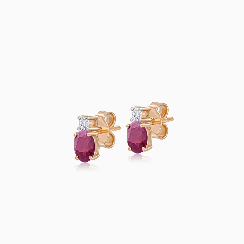 Jawhara Jewellery أقراط ذهب وردي عيار 18 للنساء، مزيّنة بالألماس الطبيعي وأحجار الياقوت، مجموعة المجوهرات الفاخرة الكلاسيكية الملونة، أقراط دراسية صغيرة أنيقة متلألئة، هدية حجر الميلاد لشهر يوليو من جوهرة - Image 3