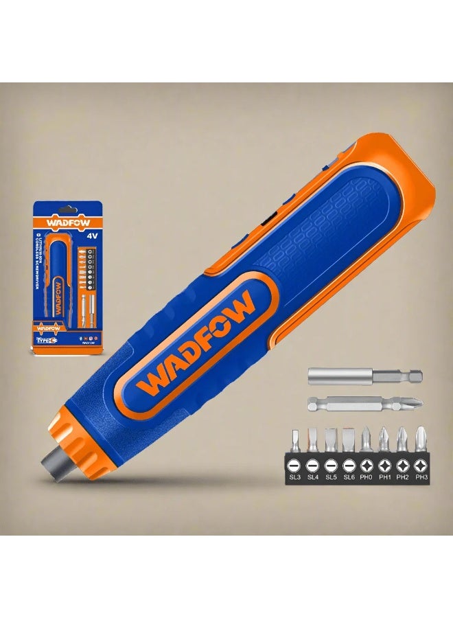 WADFOW 4V Cordless Screwdriver WCV4435 – Portable Rechargeable Electric Screwdriver Set with 1/4" Hex Shank, 5N.m Torque, Integrated LED Light, Charge Indicator & 10-Piece Cr-V Bit Set for DIY & Assembly - Image 2