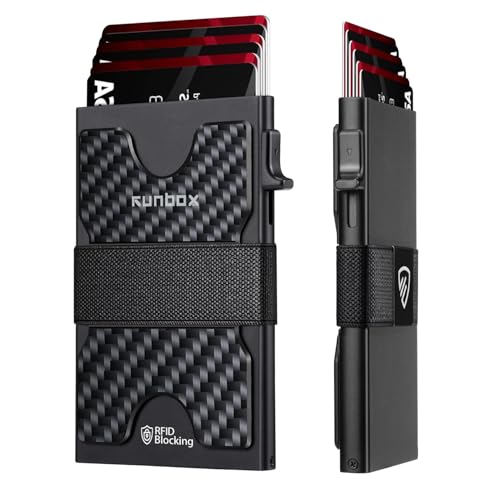 RUNBOX Mens Business Card Holder, Slim Card Wallet for Men and Women, Minimalist RFID Blocking Wallet with Pop-Up Function, Thin Design, Metal Cases Holds 6+6 Cards, Gifts for Men, Men's Accessories - Image 1