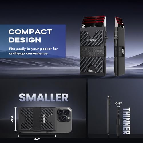 RUNBOX Mens Business Card Holder, Slim Card Wallet for Men and Women, Minimalist RFID Blocking Wallet with Pop-Up Function, Thin Design, Metal Cases Holds 6+6 Cards, Gifts for Men, Men's Accessories - Image 5