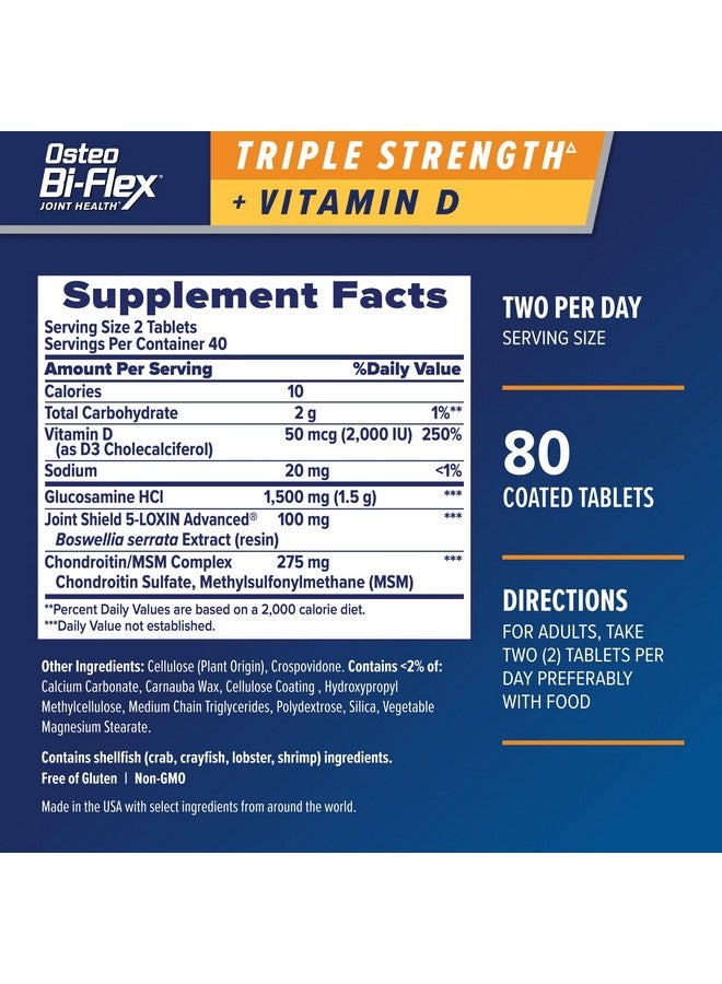 Osteo Bi-Flex Triple Strength(5) with Vitamin D Glucosamine Chondroitin Joint Health Supplement, Coated Tablets, 80 Count - Image 2