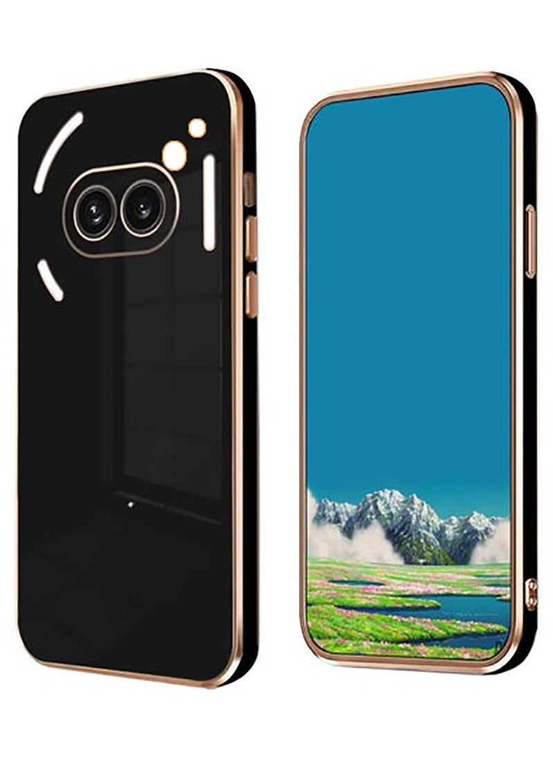 Generic Compatible with Nothing Phone 2A cover, smooth veneer gold plated chrome, black Thin and smooth shock-proof full protection case -black  - Image 1