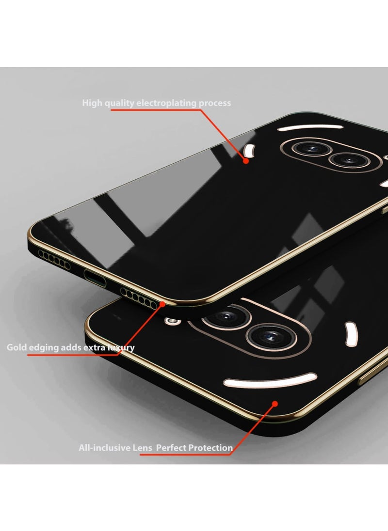 Generic Compatible with Nothing Phone 2A cover, smooth veneer gold plated chrome, black Thin and smooth shock-proof full protection case -black  - Image 4