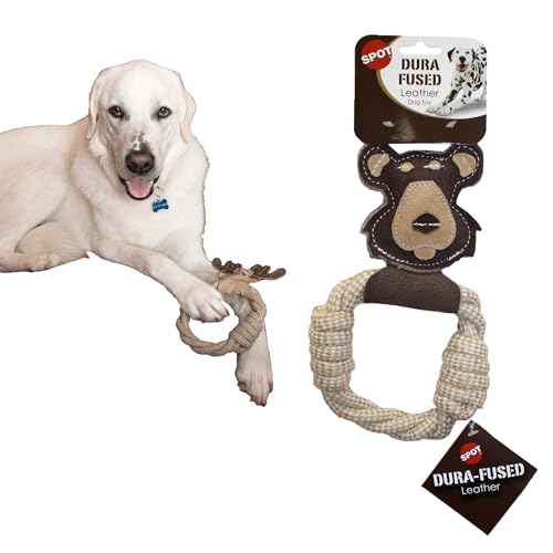 SPOT DuraFused Leather Animal Rings Rope Dog Toy Made with Real Leather and Jute Fabric Durable Rope Ring is Great for Tugging and Chewing 11in Assorted Styles 1 Piece - Image 1