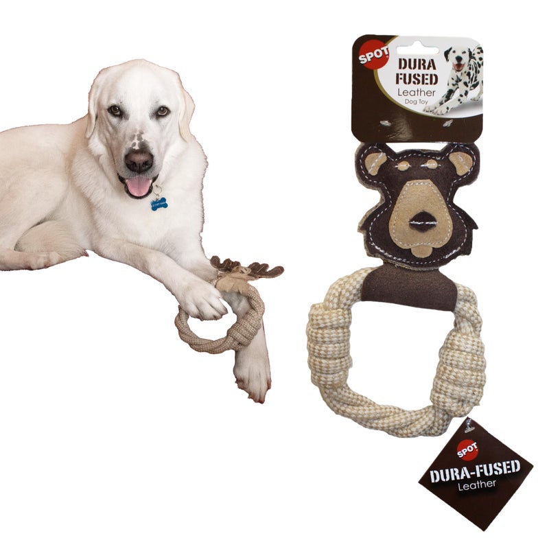 SPOT DuraFused Leather Animal Rings Rope Dog Toy Made with Real Leather and Jute Fabric Durable Rope Ring is Great for Tugging and Chewing 11in Assorted Styles 1 Piece - Image 2