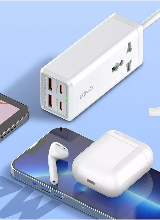 LDNIO شاحن USB C بقوة 65 وات، محطة شحن LDNIO 5 في 1 USB C مع منافذ تيار متردد، 2USB-C، 2USB، شريط طاقة USB C لشاحن سريع لأجهزة MacBook، وأجهزة الكمبيوتر المحمولة، وiPad، وiPhone، وGalaxy، وSteam Deck (قابس المملكة المتحدة)  - Image 5