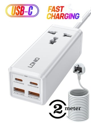 USB C Charger 65W GaN Charger, LDNIO 5-in-1 USB C Charging Station with AC Outlets, 2USB-C, 2USB, Fast Charger USB C Power Strip for MacBook, Laptops, iPad, iPhone, Galaxy, Steam Deck (UK PLUG)