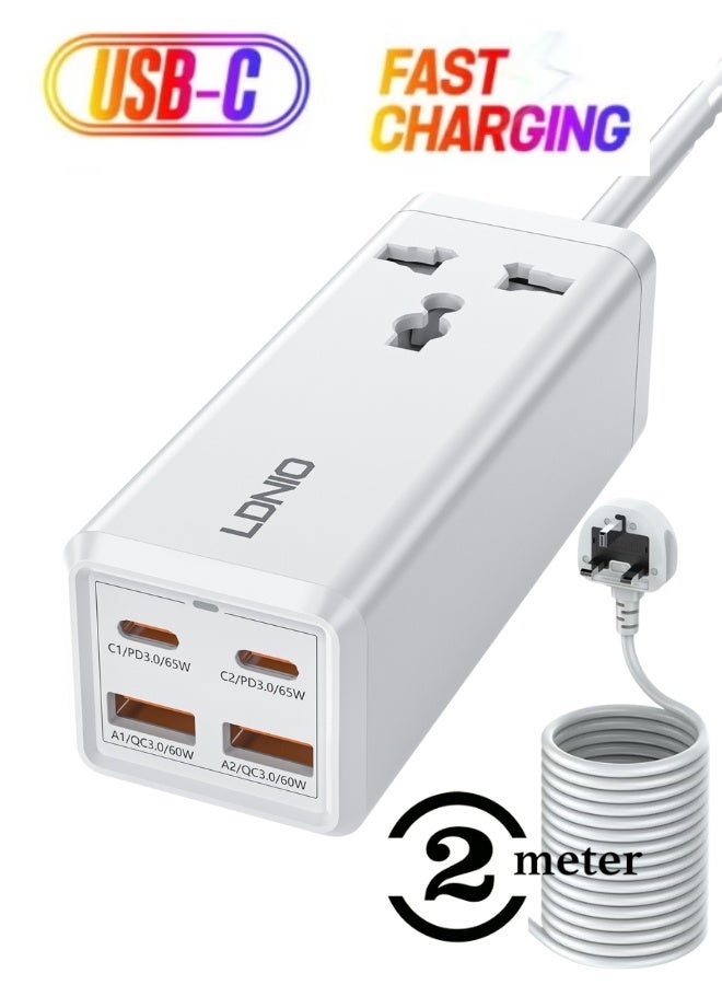 LDNIO USB C Charger 65W GaN Charger, LDNIO 5-in-1 USB C Charging Station with AC Outlets, 2USB-C, 2USB, Fast Charger USB C Power Strip for MacBook, Laptops, iPad, iPhone, Galaxy, Steam Deck (UK PLUG) - Image 1