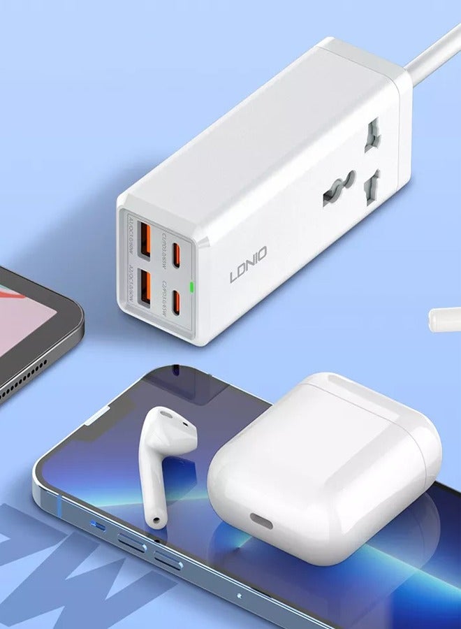 LDNIO USB C Charger 65W GaN Charger, LDNIO 5-in-1 USB C Charging Station with AC Outlets, 2USB-C, 2USB, Fast Charger USB C Power Strip for MacBook, Laptops, iPad, iPhone, Galaxy, Steam Deck (UK PLUG) - Image 5