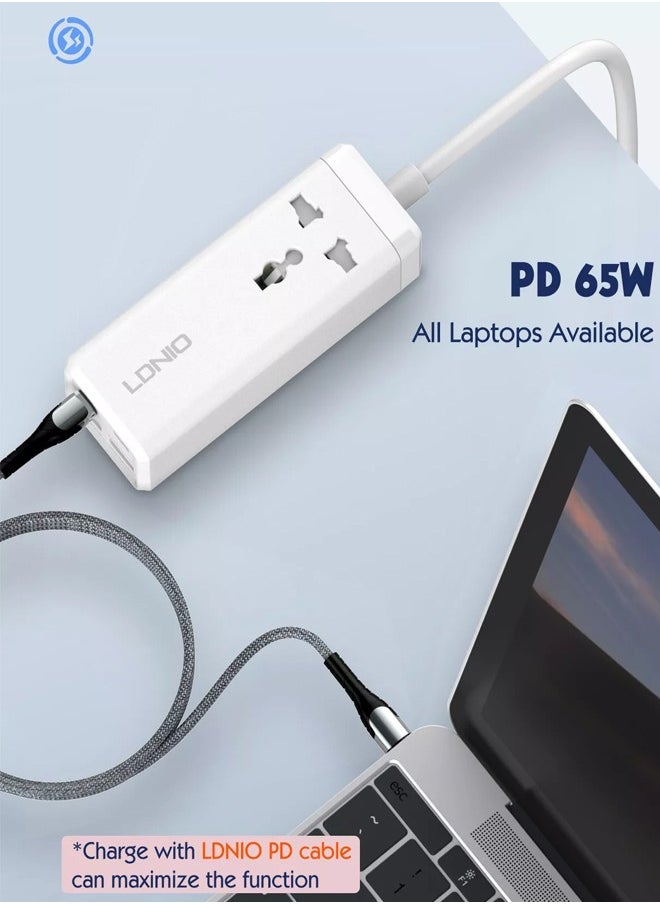 LDNIO - شاحن USB C بقوة 65 وات، محطة شحن LDNIO 5 في 1 USB C مع منافذ تيار متردد، 2USB-C، 2USB، شريط طاقة USB C لشاحن سريع لأجهزة MacBook، وأجهزة الكمبيوتر المحمولة، وiPad، وiPhone، وGalaxy، وSteam Deck (قابس المملكة المتحدة) - Image 1