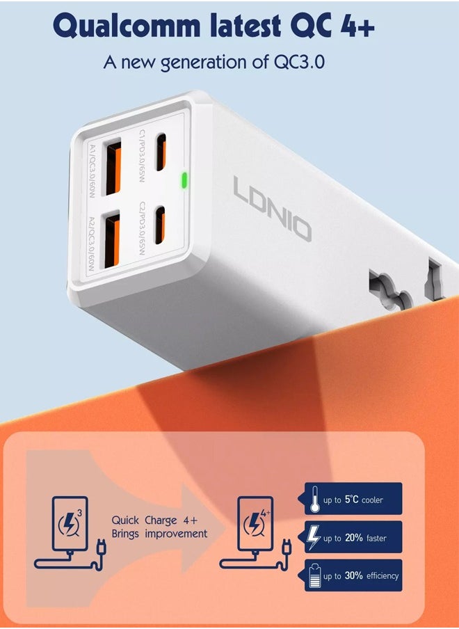 LDNIO - شاحن USB C بقوة 65 وات، محطة شحن LDNIO 5 في 1 USB C مع منافذ تيار متردد، 2USB-C، 2USB، شريط طاقة USB C لشاحن سريع لأجهزة MacBook، وأجهزة الكمبيوتر المحمولة، وiPad، وiPhone، وGalaxy، وSteam Deck (قابس المملكة المتحدة) - Image 1