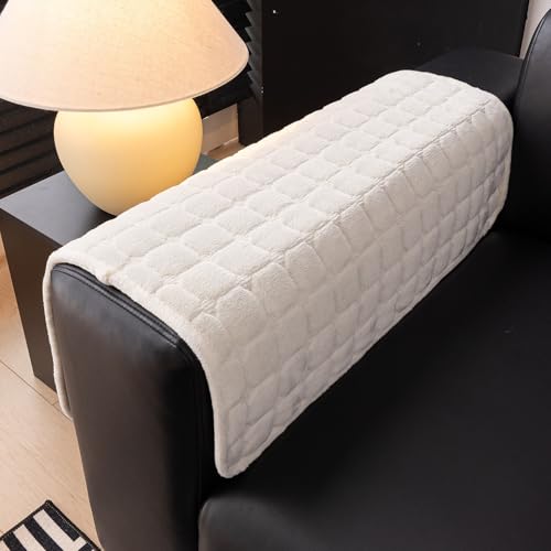 MDSASFD Velvet Couch Cover, Washable Sectional Sofa Cover, Anti Slip Sofa Slipcover for 3 Cushion Couch Sofa L Shaped Armrest Backrest, Furniture Protector Covers for Pets Kids(White, Only 1 PCS) - Image 2