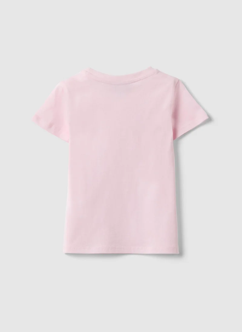 او في اس Ovs Girls' Pink Pure Cotton T-Shirt With Butterflies, Regular Fit