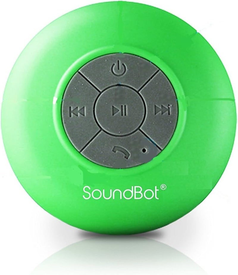 SoundBot سماعة شاور بلوتوث مقاومة للماء Soundbot SB510 HD، سماعة محمولة مع ميكروفون مدمج، 6 ساعات من وقت التشغيل، أزرار تحكم وكوب شفط مخصص للاستحمام (أخضر) - Image 1