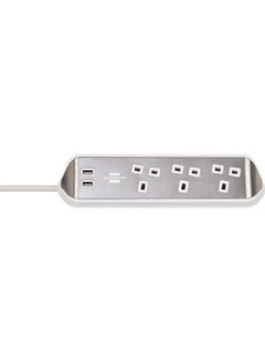 Brennenstuhl BRENNENSTUHL 3-way BS Corner Extension Socket ESTILO with 2-way USB-A sockets, Stainless Steel Surface and 2 mtr cable  - Image 1