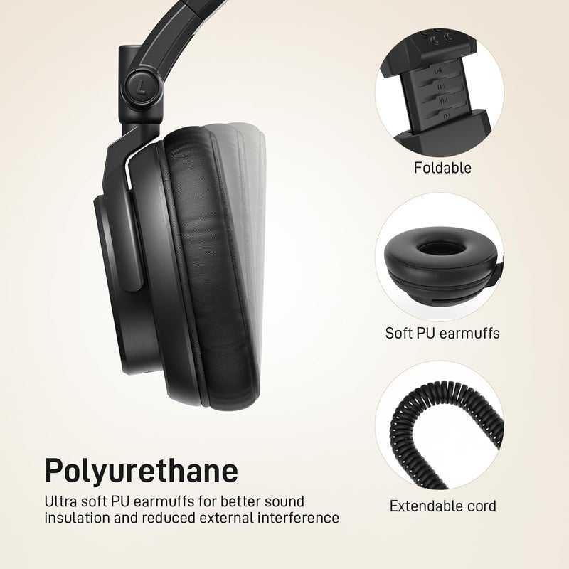 Maono Professional Over Ear Headphones for Studio Recording: Monitor Headset Wired with 50mm Drivers and 1/4 inch to 3.5mm Jack for Mixing Music Production Podcast AU-MH601(Black) - Image 4