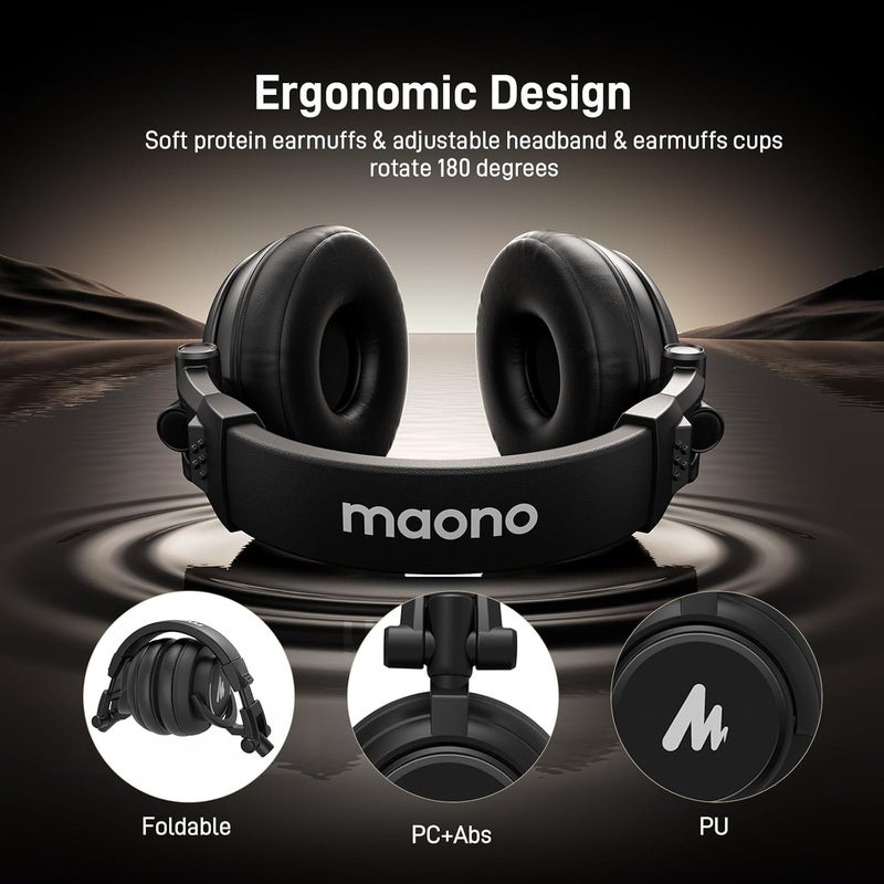 Maono Professional Over Ear Headphones for Studio Recording: Monitor Headset Wired with 50mm Drivers and 1/4 inch to 3.5mm Jack for Mixing Music Production Podcast AU-MH601(Black) - Image 3
