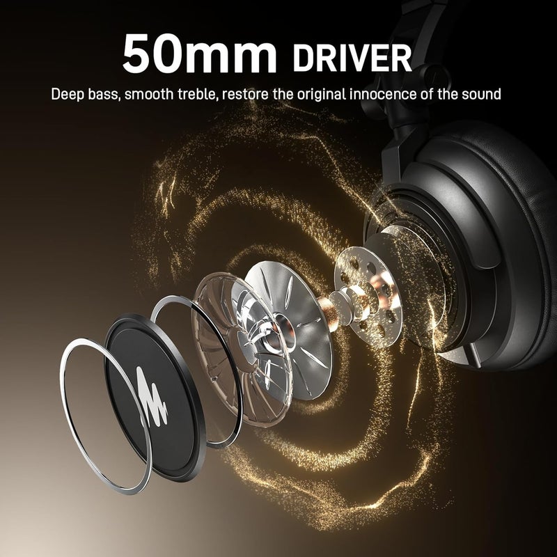Maono Professional Over Ear Headphones for Studio Recording: Monitor Headset Wired with 50mm Drivers and 1/4 inch to 3.5mm Jack for Mixing Music Production Podcast AU-MH601(Black) - Image 2