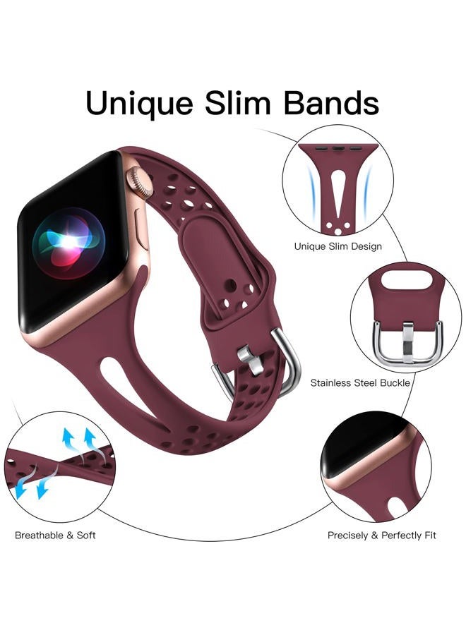 Getino Compatible with Apple Watch Band 38mm 40mm 42mm 44mm iWatch Bands Series SE 6 5 4 3 2 1 for Women Men, Flexible Durable Breathable Slim Replacement Sport Bands, Black/Pink/Plum/Wine 38/40mm - Image 2